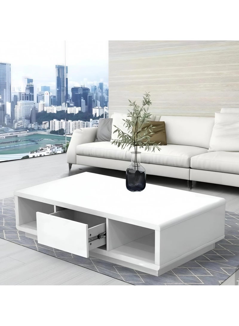 Concent Modern Concept Coffee Table – Gloss White with Smart Storage Drawer and Open Shelves - Image 4